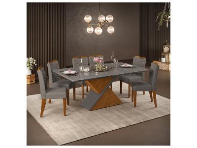 Mesa de Jantar 6 Cadeiras Retangular Cinza e Lunar DJ Móveis Firenze