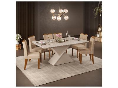 Mesa de Jantar 6 Cadeiras Retangular Off White e Saara DJ Móveis Firenze