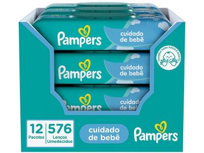 Kit Lenços Umedecidos para Limpeza Pampers Cuidado de Bebê 576 Unidades