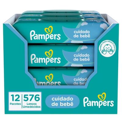 Kit Lenços Umedecidos para Limpeza Pampers Cuidado de Bebê 576 Unidades