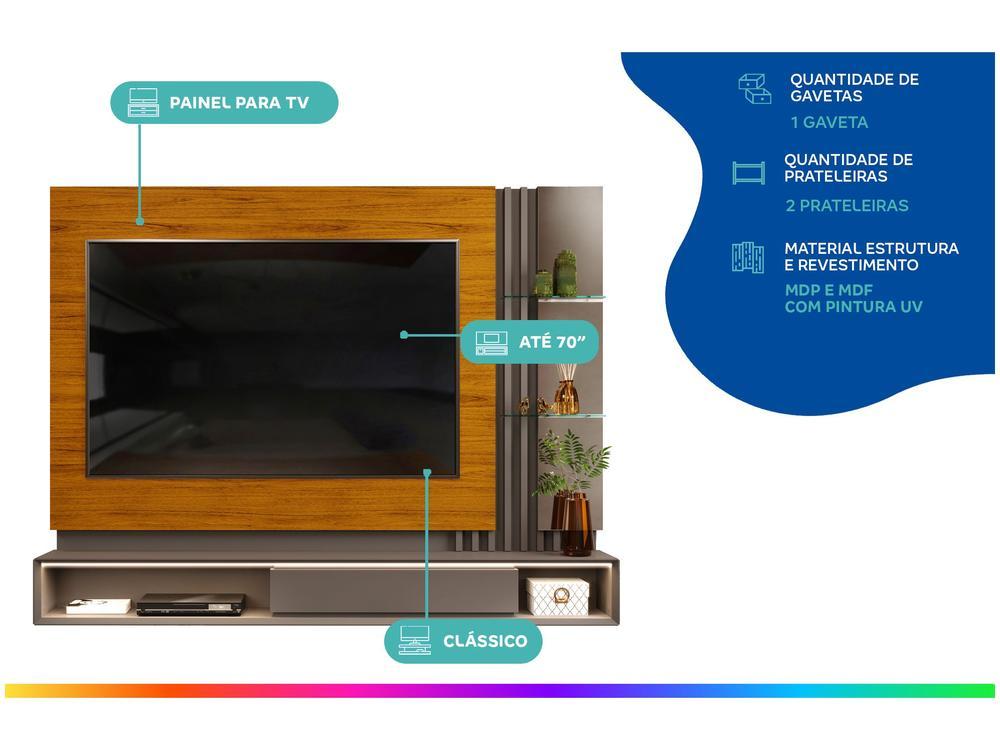 Painel para TV até 70” DJ Móveis Pietro 2 Prateleiras - 2