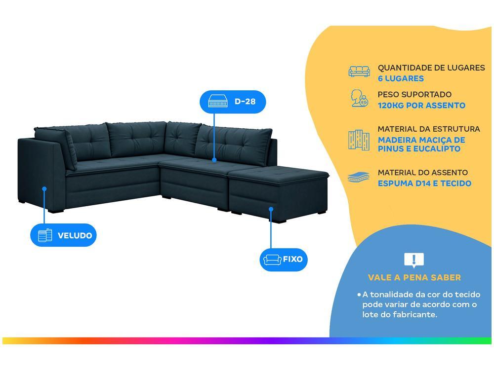 Sofá de Canto 6 Lugares com Puff Veluplus Vegas Flexforma Estofados - 2