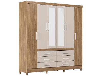 Guarda-roupa Casal com Espelho 6 Portas 6 Gavetas Demobile Paris II