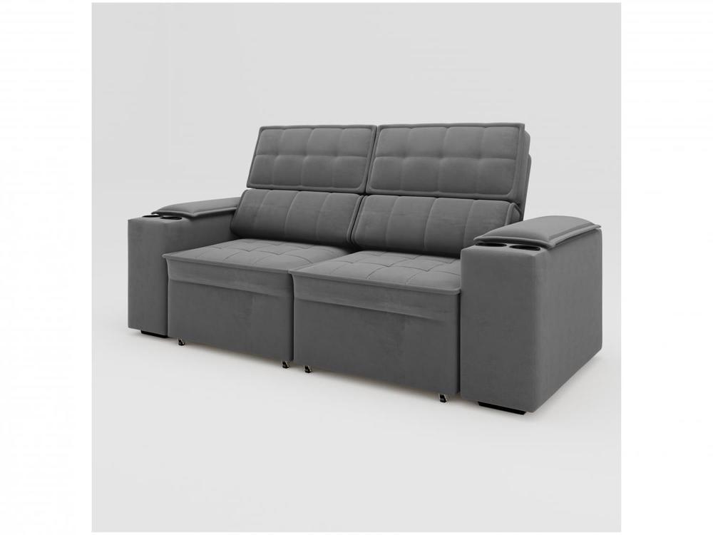 Sofá Retrátil Reclinável 3 Lugares Veludo Joly Cancún Gralha Azul Estofados - 4