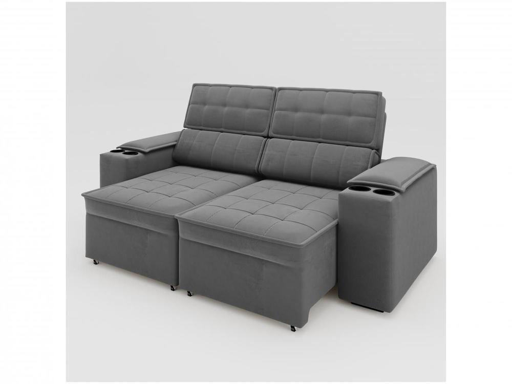 Sofá Retrátil Reclinável 3 Lugares Veludo Joly Cancún Gralha Azul Estofados - 5