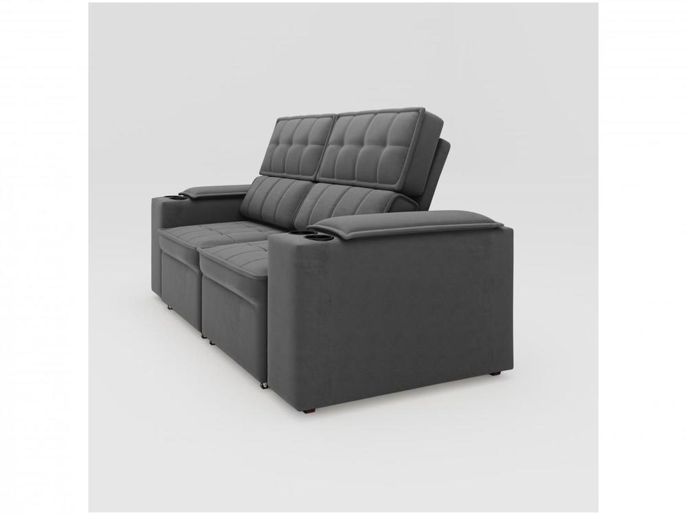 Sofá Retrátil Reclinável 3 Lugares Veludo Joly Cancún Gralha Azul Estofados - 6