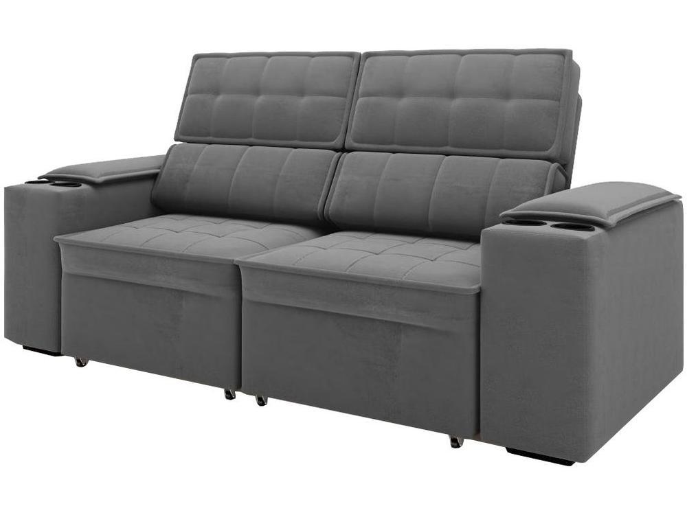 Sofá Retrátil Reclinável 3 Lugares Veludo Joly Cancún Gralha Azul Estofados - 1