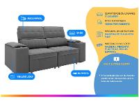 Sofá Retrátil Reclinável 3 Lugares Veludo Joly Cancún Gralha Azul Estofados - 2