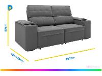 Sofá Retrátil Reclinável 3 Lugares Veludo Joly Cancún Gralha Azul Estofados - 3