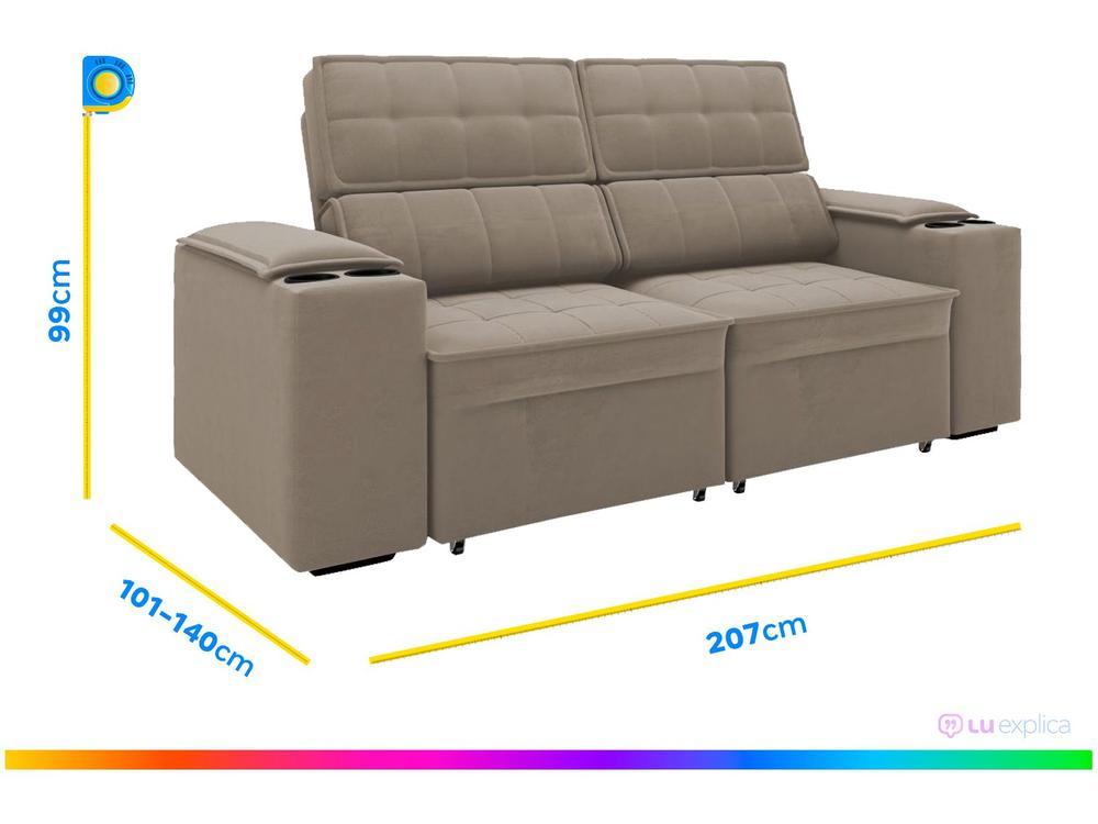 Sofá Retrátil Reclinável 3 Lugares Veludo Joly Cancún Gralha Azul Estofados - 3