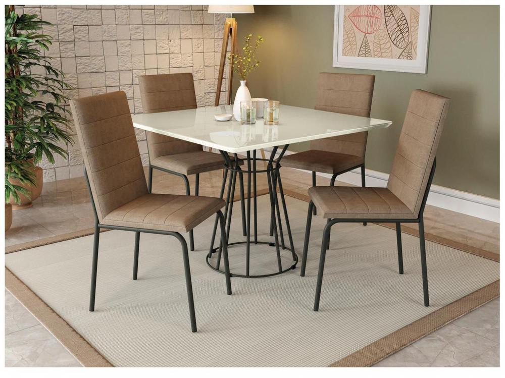 Mesa de Jantar 4 Cadeiras Quadrada Capuccino Crome Topázio - 1
