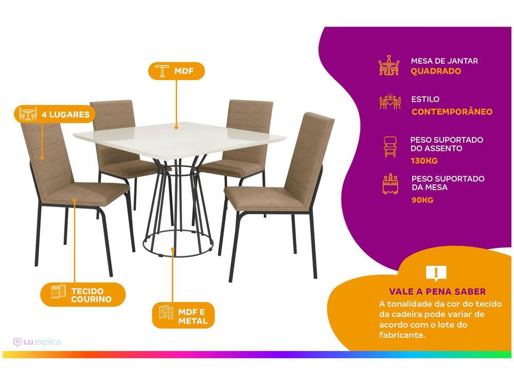 Mesa de Jantar 4 Cadeiras Quadrada Capuccino Crome Topázio - 2