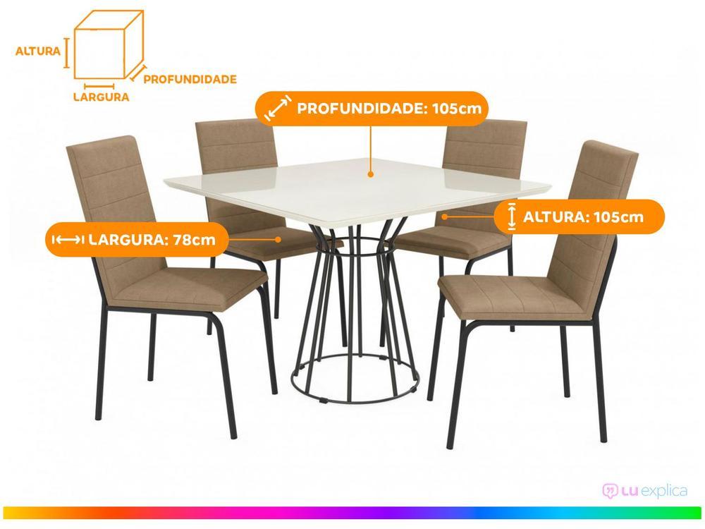 Mesa de Jantar 4 Cadeiras Quadrada Capuccino Crome Topázio - 3