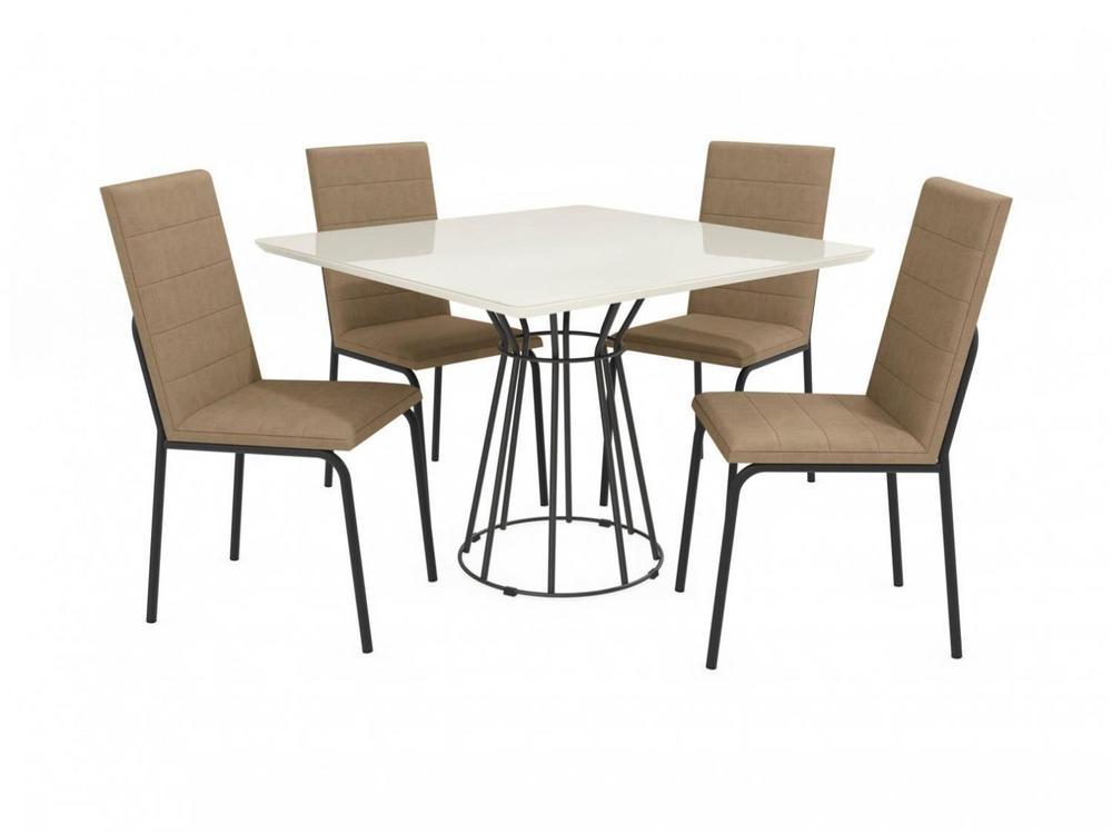 Mesa de Jantar 4 Cadeiras Quadrada Capuccino Crome Topázio - 4
