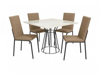 Mesa de Jantar 4 Cadeiras Quadrada Capuccino Crome Topázio