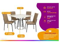 Mesa de Jantar 4 Cadeiras Quadrada Capuccino Crome Topázio - 2