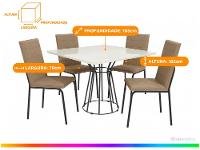 Mesa de Jantar 4 Cadeiras Quadrada Capuccino Crome Topázio - 3