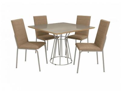 Mesa de Jantar 4 Cadeiras Quadrada Capuccino Crome Topázio