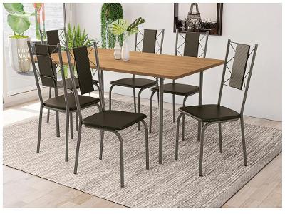 Mesa de Jantar 6 Cadeiras Retangular Marrom