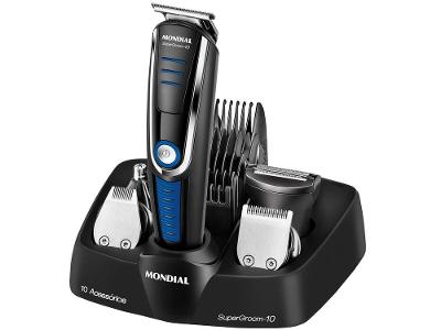 Aparador de Pelos Super Groom 10 BG-03 Mondial 6W Bivolt Preto e Azul