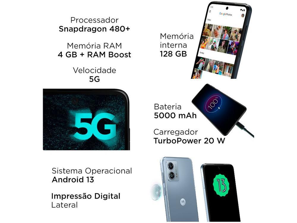 Smartphone Motorola Moto G53 128GB Prata 5G Snapdragon 480+ Octa-Core 4GB RAM 6,5" Câm. Dupla + Selfie 8MP Dual Chip - 5