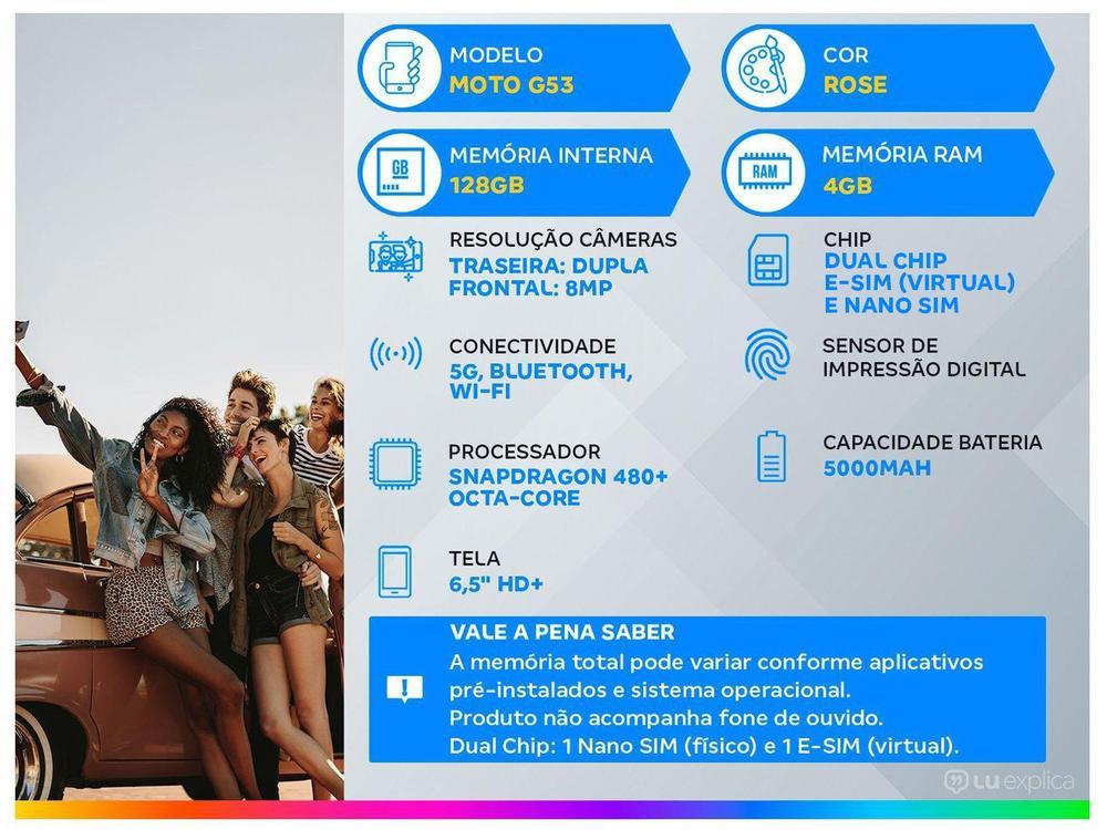 Smartphone Motorola Moto G53 128GB Rosê 5G Snapdragon 480+ Octa-Core 4GB RAM 6,5" Câm. Dupla + Selfie 8MP Dual Chip - 2