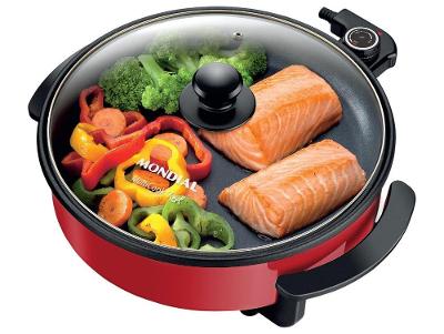 Panela Elétrica Multifuncional Grill Redonda Mondial Multicook Red PE-28 1200W 3L