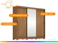 Guarda-roupa Casal com Espelho 3 Portas de Correr 6 Gavetas Demóbile Londres