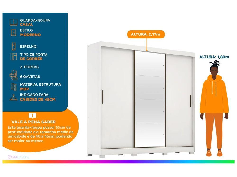 Guarda-roupa Casal com Espelho 3 Portas de Correr 6 Gavetas Demóbile Londres - 2
