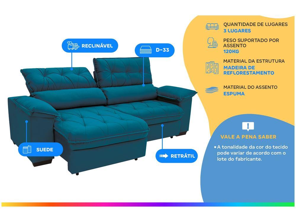 Sofá Retrátil Reclinável 3 Lugares Suede Hannover Linoforte - 2