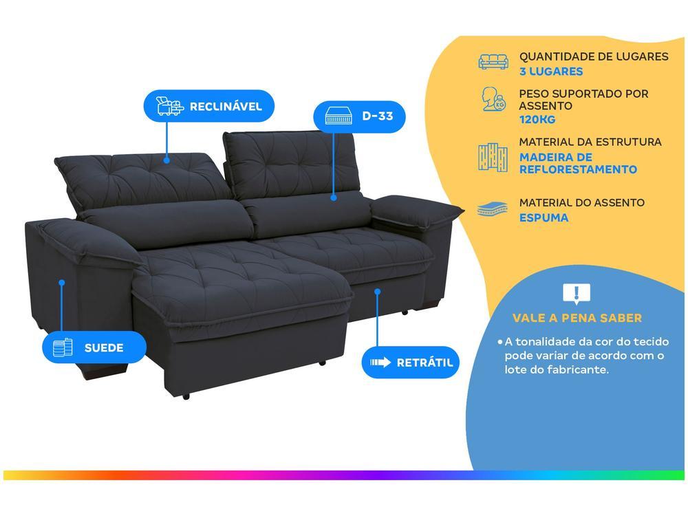 Sofá Retrátil Reclinável 3 Lugares Suede Hannover Linoforte - 2