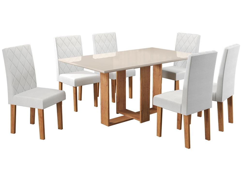 Mesa de Jantar 6 Cadeiras Retangular Mel/Linho Gelo Viero Móveis Alicia - 6