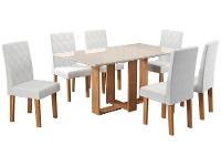 Mesa de Jantar 6 Cadeiras Retangular Mel/Linho Gelo Viero Móveis Alicia - 6