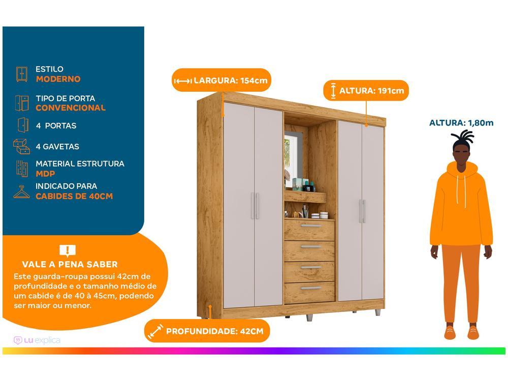 Guarda-roupa com Espelho 4 Portas 4 Gavetas Araplac Pequim - 2