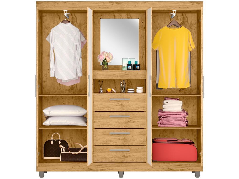 Guarda-roupa com Espelho 4 Portas 4 Gavetas Araplac Pequim - 6