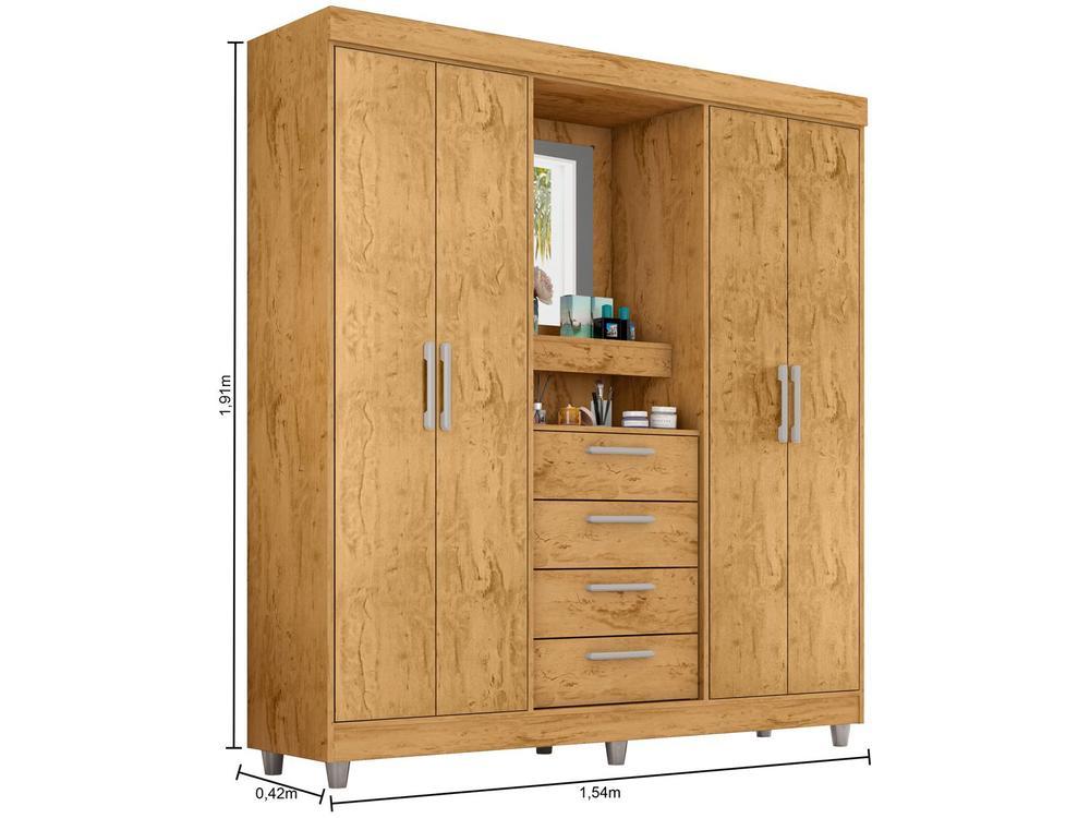 Guarda-roupa com Espelho 4 Portas 4 Gavetas Araplac Pequim - 8