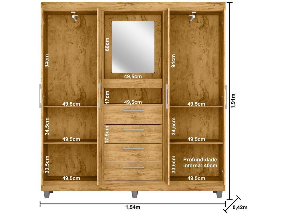 Guarda-roupa com Espelho 4 Portas 4 Gavetas Araplac Pequim - 9
