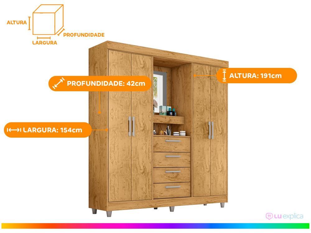 Guarda-roupa com Espelho 4 Portas 4 Gavetas Araplac Pequim - 3