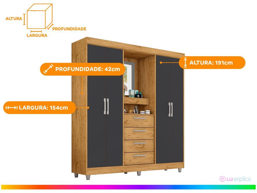 Guarda-roupa com Espelho 4 Portas 4 Gavetas Araplac Pequim - 3