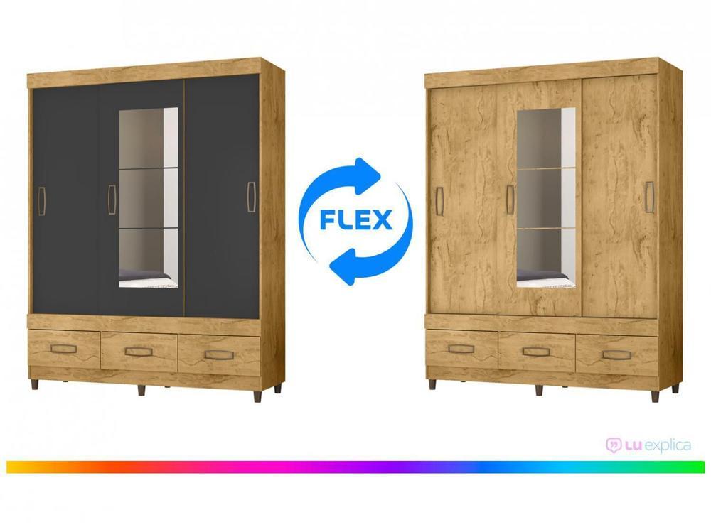 Guarda-roupa Casal com Espelho 3 Portas de Correr 3 Gavetas Araplac Cairo - 4