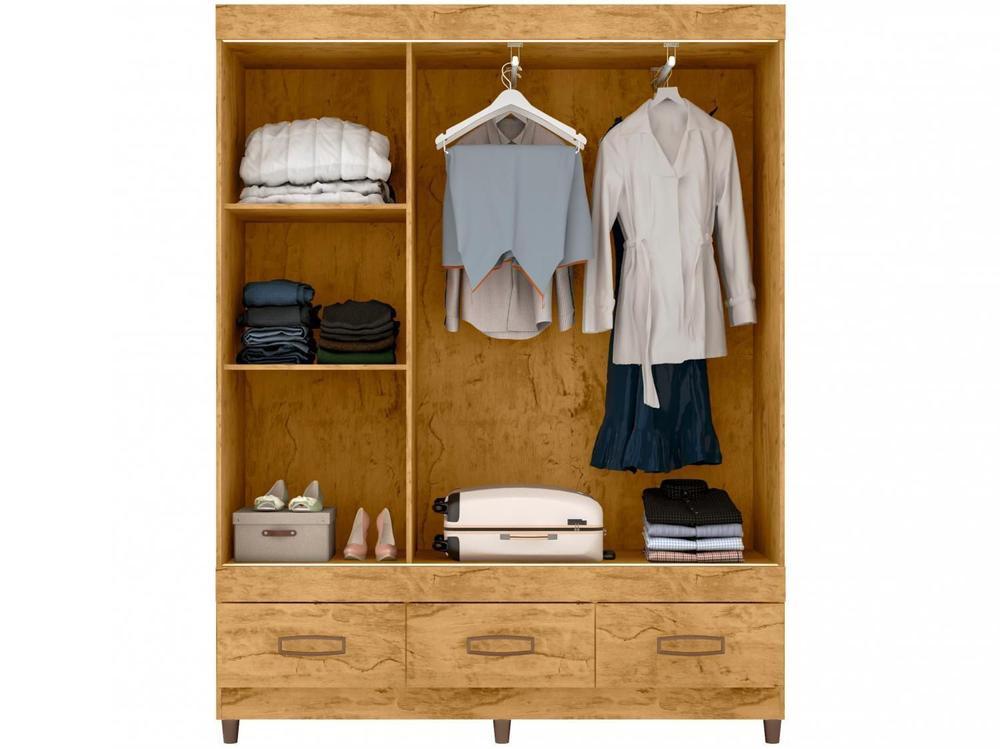 Guarda-roupa Casal com Espelho 3 Portas de Correr 3 Gavetas Araplac Cairo - 8