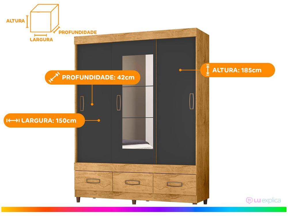 Guarda-roupa Casal com Espelho 3 Portas de Correr 3 Gavetas Araplac Cairo - 3