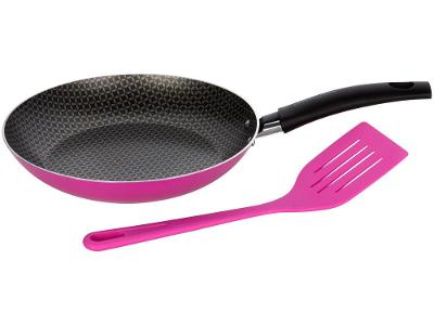 Frigideira Antiaderente Multiflon de Alumínio com Espátula Color Rosa 20cm