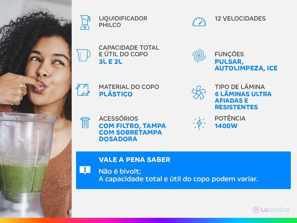 Liquidificador Philco PLQ2100PI com Filtro 12 Velocidades 1200W Preto - 2