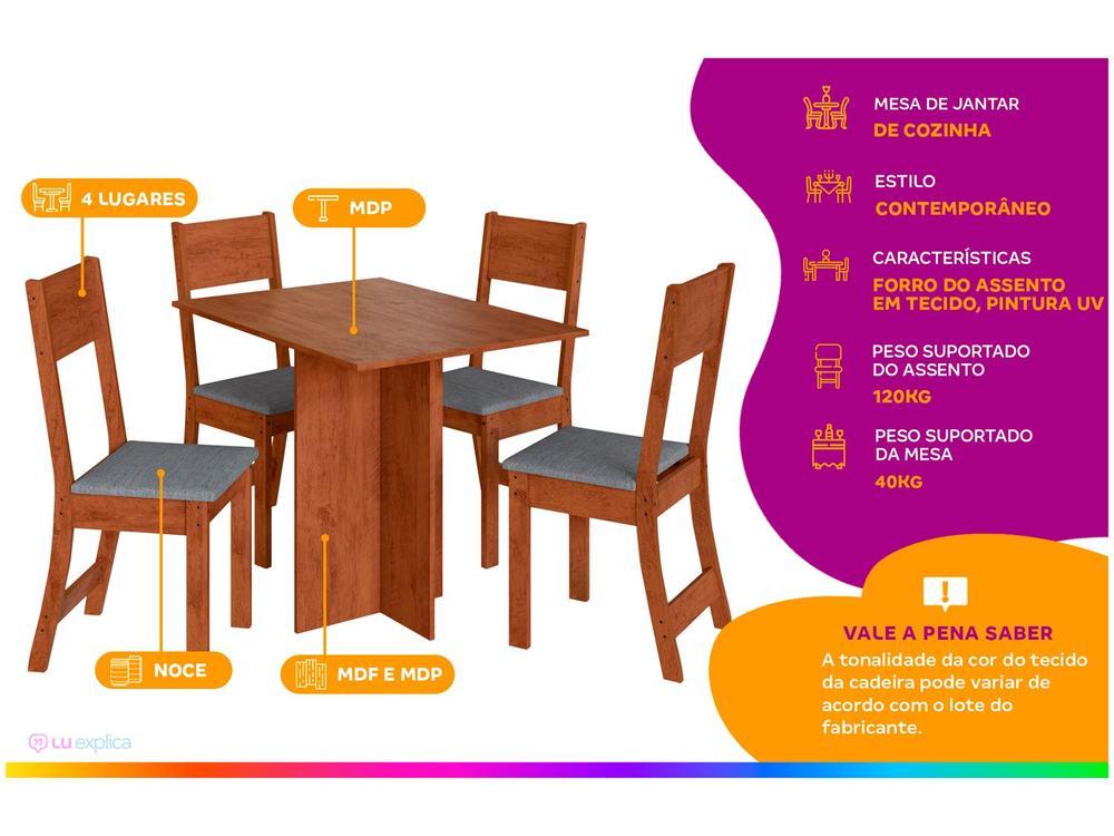Mesa de Jantar 4 Cadeiras Retangular Tecido Preto Indekes Talita - 2