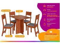 Mesa de Jantar 4 Cadeiras Retangular Tecido Preto Indekes Talita - 2