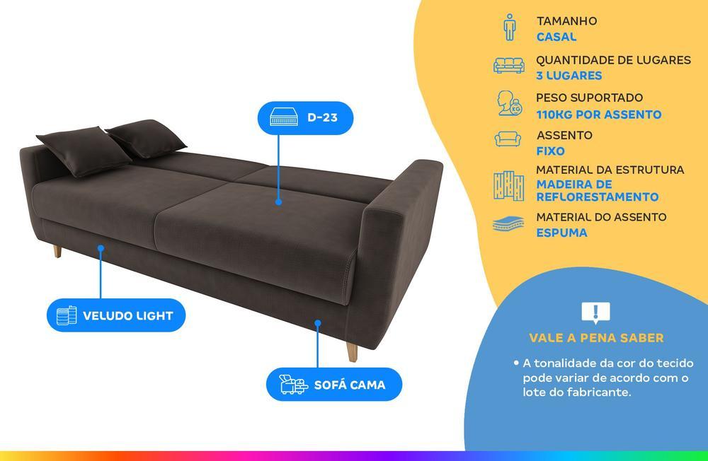 Sofá-cama Casal 3 Lugares Reclinável Veludo Matrix Emília - 2