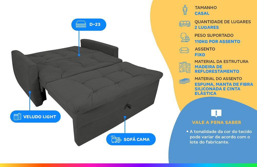 Sofá-cama Casal 2 Lugares Reclinável Veludo Matrix Meg - 2