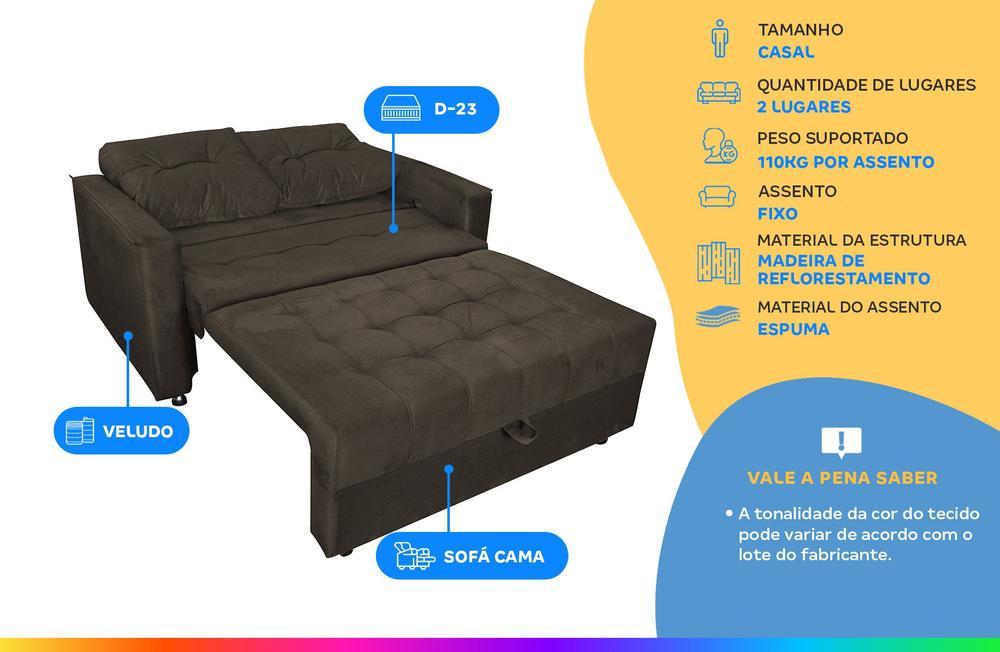 Sofá-cama Casal 2 Lugares Reclinável Veludo Matrix Drika - 2