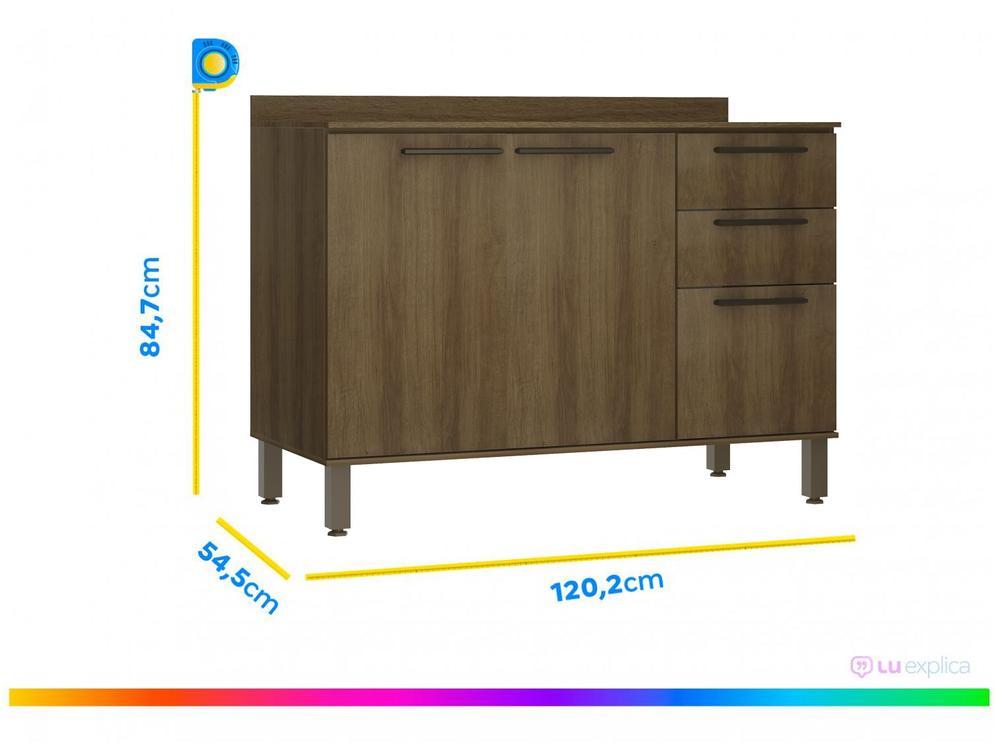 Balcão de Cozinha com Tampo para Pia Luciane 3 Portas 2 Gavetas Suíça - 3